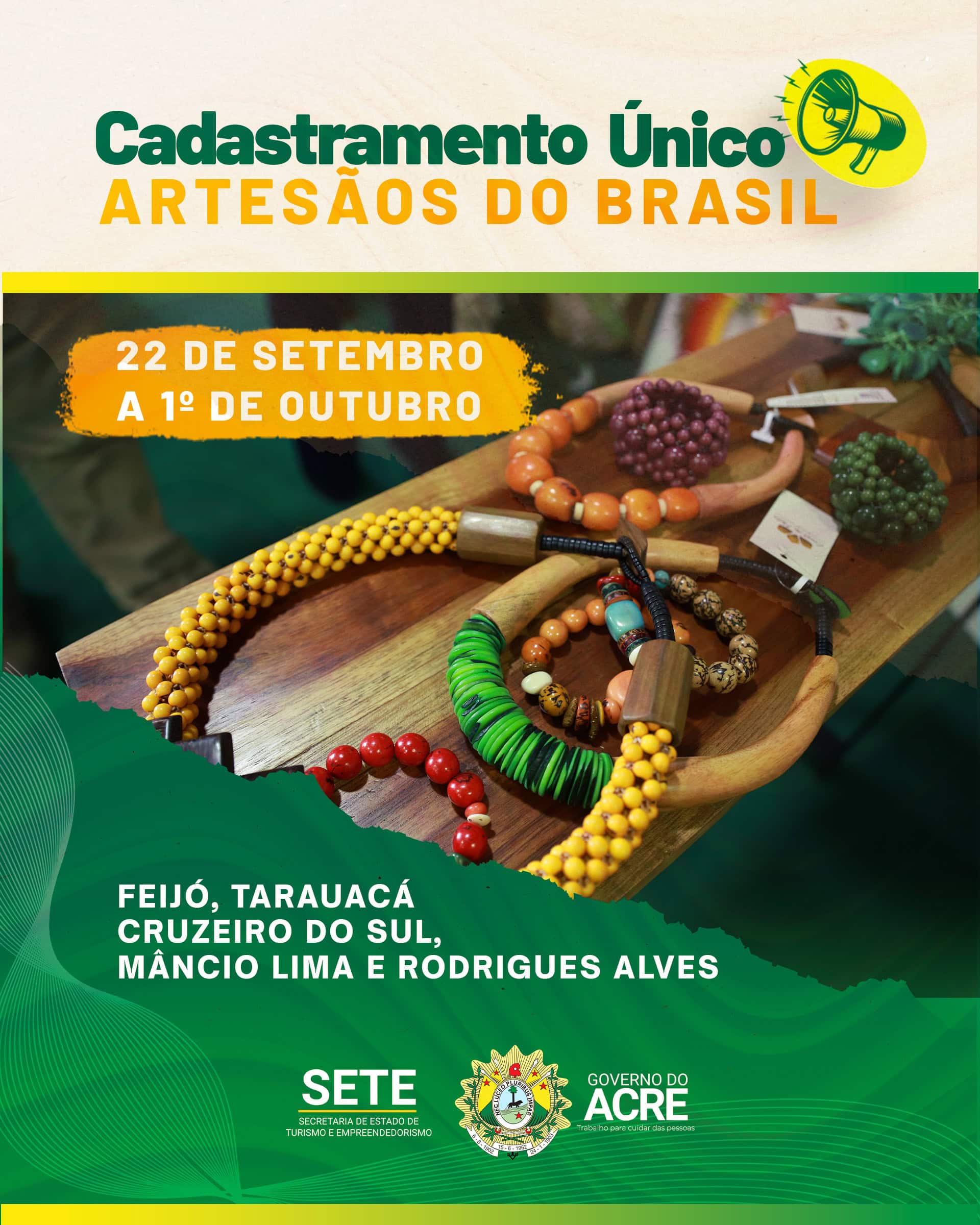 Cadastramento de artesãos acontece entre os dias 22 de setembro e 1Âº de outubro, nos municípios de Feijó, Tarauacá, Cruzeiro do Sul, Mâncio Lima e Rodrigues Alves. Foto: Ilustração Sete